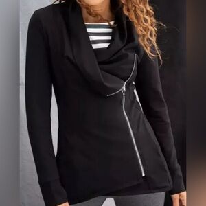 Matilda Jane Black Laia Ponte Cowl-Neck Asymmetrical Zip Jacket, Size L